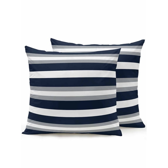 Waterproof Outdoor Throw Pillows with Inserts 18"x18" Set of 2, Navy Blue Grey Striped Soft Decorative Pillowcases for Couch Bedroom, Farmhouse Stripes Minimalist Pillow Covers for Sofa Living Room