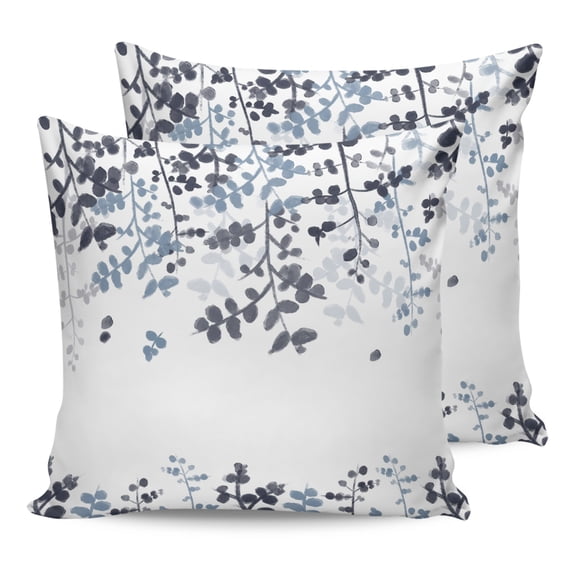 Waterproof Outdoor Throw Pillows with Inserts 18"x18" Set of 2, Navy Blue Leaves Soft Decorative Pillowcases for Couch Bedroom, Summer Botanical Pillow Covers for Sofa Living Room