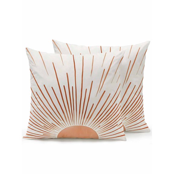 Waterproof Outdoor Throw Pillows with Inserts 18"x18" Set of 2, Orange Sunshine Soft Decorative Pillowcases for Couch Bedroom, Lines Retro Abstract Middle Century Pillow Covers for Sofa Living Room