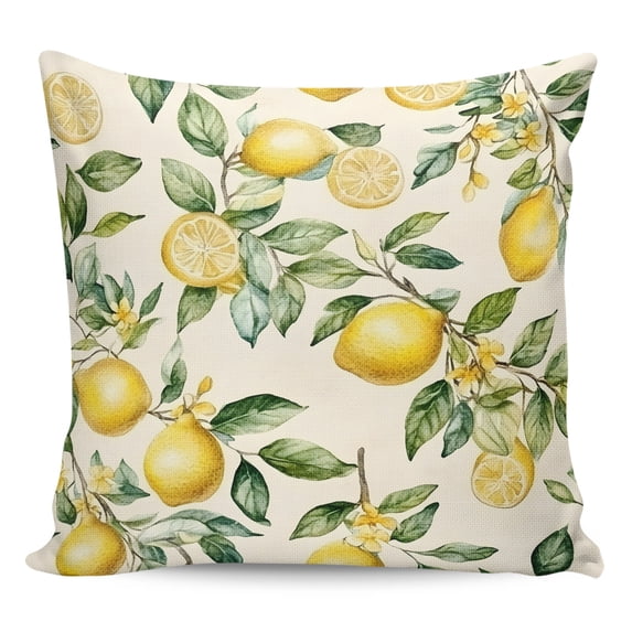 Waterproof Outdoor Throw Pillows with Inserts 18"x18", Yellow Lemon Soft Decorative Pillowcases for Couch Bedroom, Spring Floral Flower Fruit Farmhouse Modern Pillow Covers for Sofa Living Room