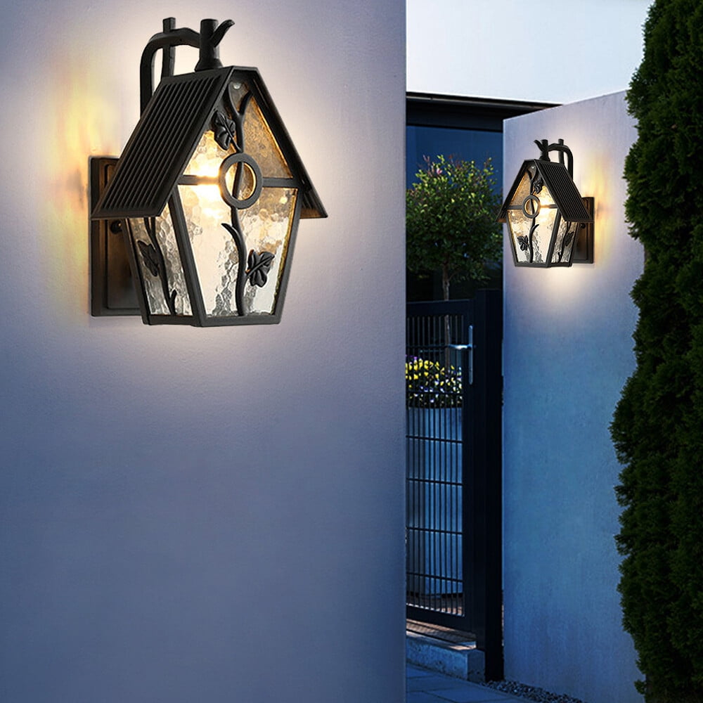 Waterproof Outdoor Wall Sconces Light Fixtures Exterior Wall Lanterns House Lamps Metal with Clear Seeded Glass for Exterior Porch Patio House Black