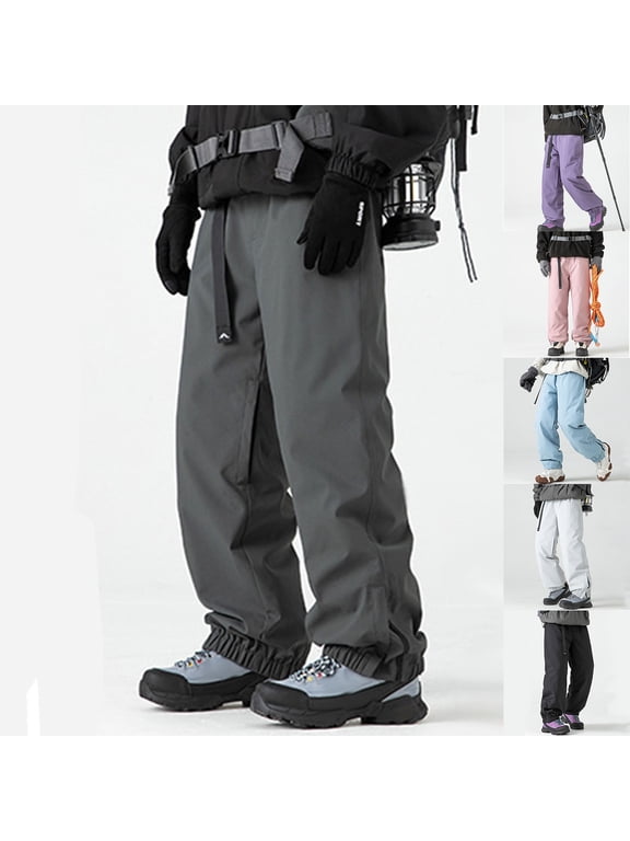 Waterproof Over Pants Men Solid Color Adult Ski Trousers Warm Insulated for Skiing Sports Winter Adventures Full Length Pants Black S