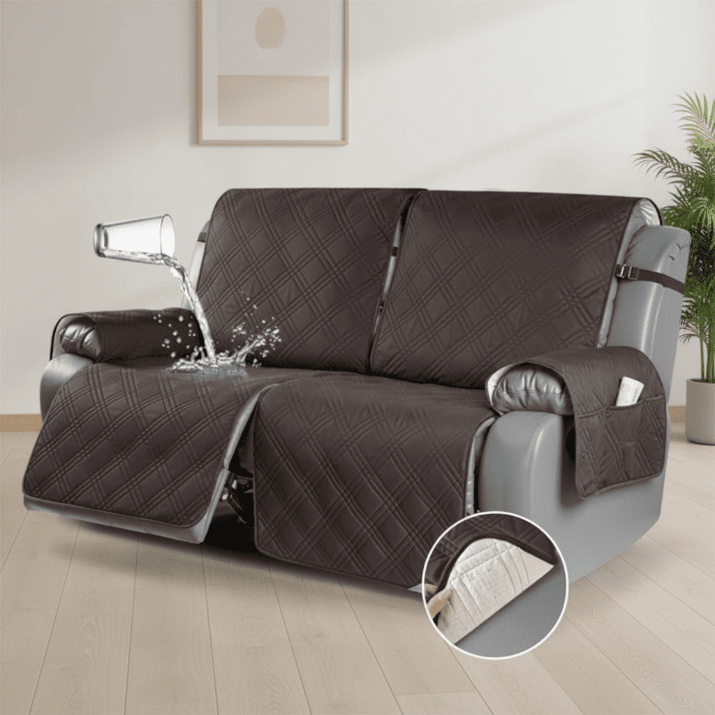 Waterproof Oversized Recliner Loveseat Cover, Non-Slip Split Design with Elastic Straps for Reclining Sofa, Protector for Furniture, Kids, and Pets (Chocolate, 2-Seater)