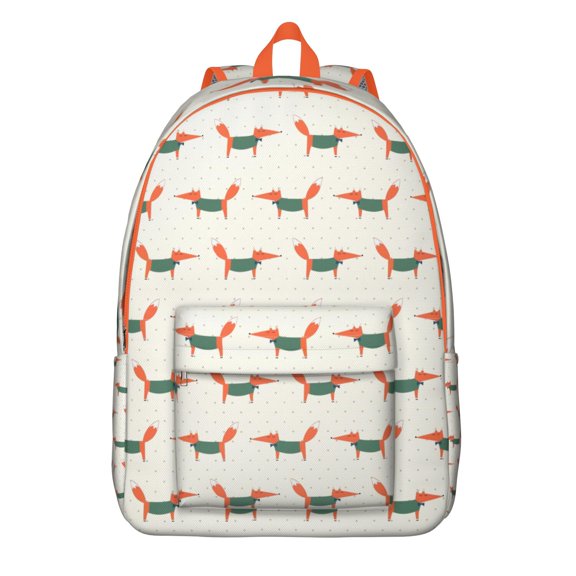 Waterproof Ox Print Backpack, Lightweight School Bag Featuring Cute Cartoon Foxy Design with Wild Forest and Tree Pattern