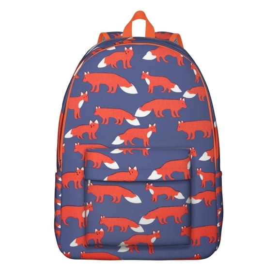Waterproof Ox Print Backpack, Lightweight School Bag Featuring Cute Cartoon Foxy Design with Wild Forest and Tree Pattern