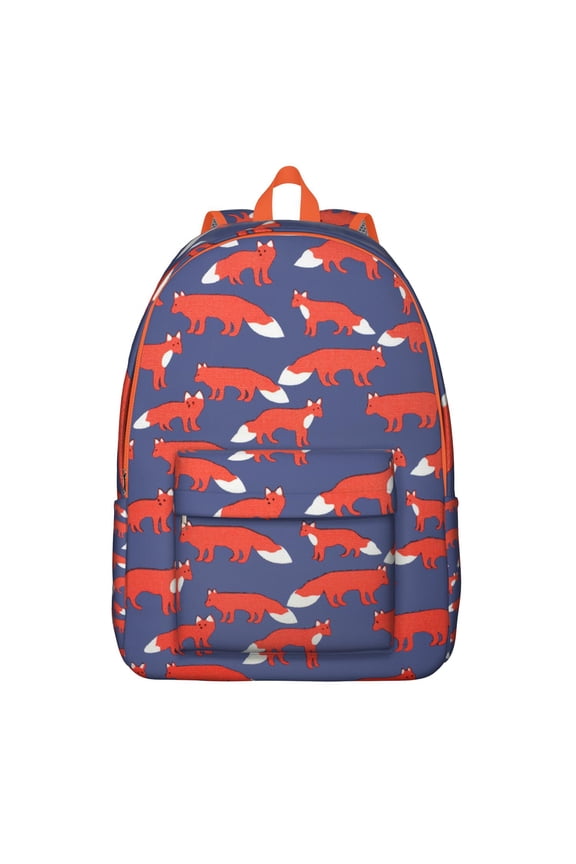 Waterproof Ox Print Backpack, Lightweight School Bag Featuring Cute Cartoon Foxy Design with Wild Forest and Tree Pattern