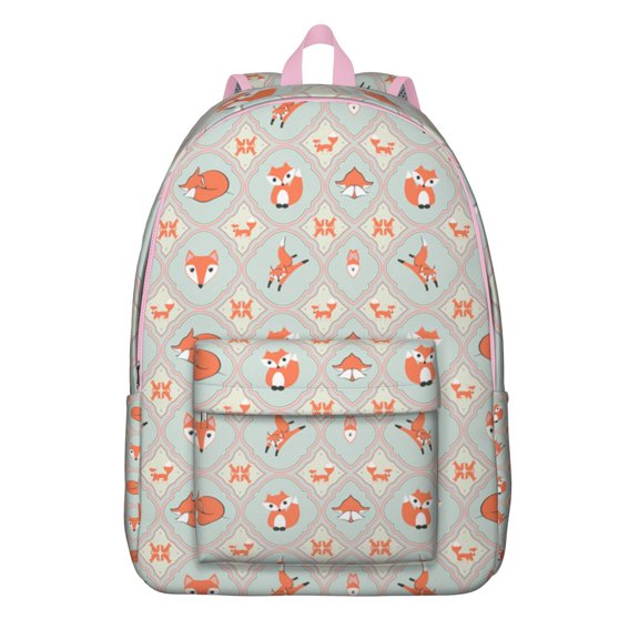 Waterproof Ox Print Backpack, Lightweight School Bag Featuring Cute Cartoon Foxy Design with Wild Forest and Tree Pattern