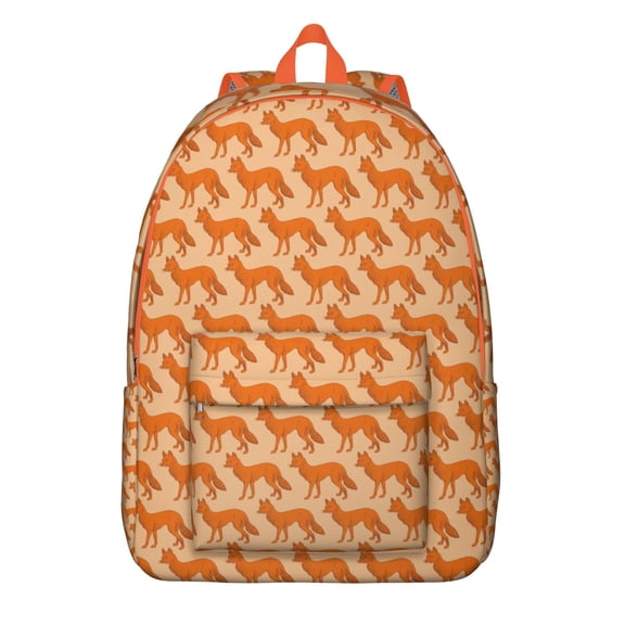 Waterproof Ox Print Backpack, Lightweight School Bag Featuring Cute Cartoon Foxy Design with Wild Forest and Tree Pattern
