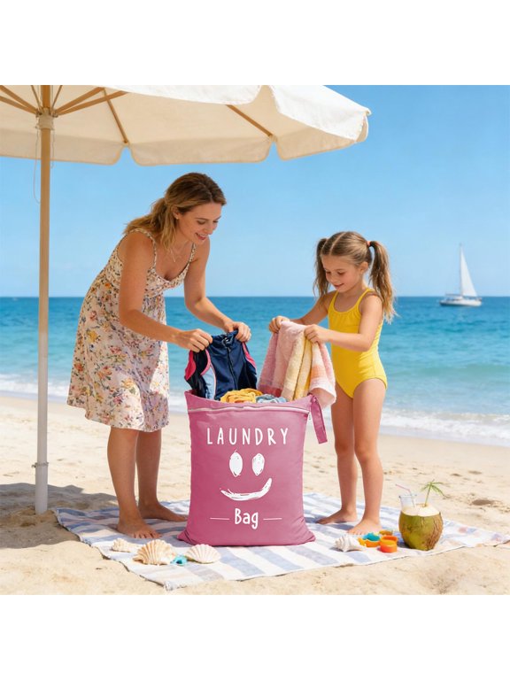 Waterproof Oxford Cloth Travel Laundry Bag | Portable Handbag with Metal Zipper, 48x38 cm | Machine Washable Wet & Dry Separation Bag for Beach, Camping, Gym