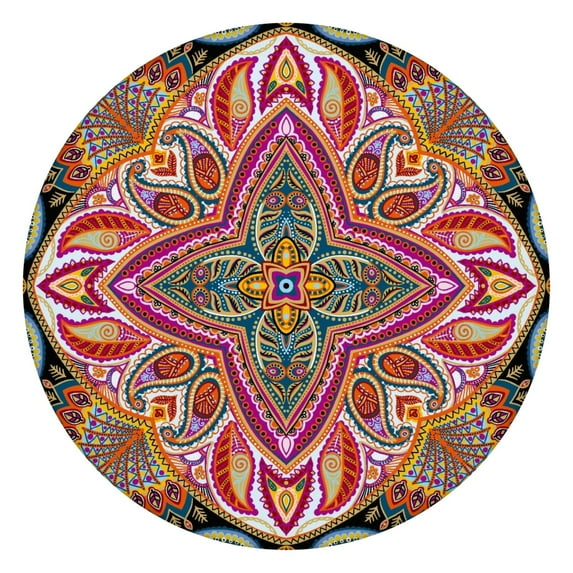 Waterproof Oxford Fabric 44 Inch Round Tablecloth with Elastic Edge, Paisley Pattern, Fitted and Easy to Clean for Dining or Outdoor