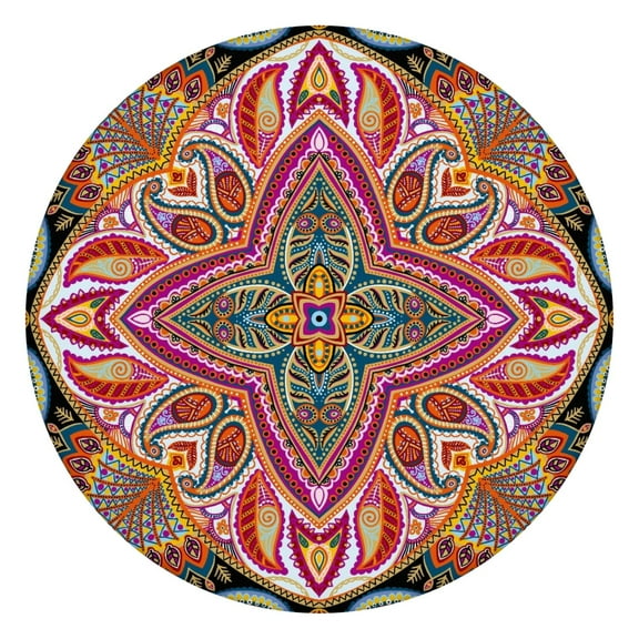 Waterproof Oxford Fabric 44 Inch Round Tablecloth with Elastic Edge, Paisley Pattern, Fitted and Easy to Clean for Dining or Outdoor