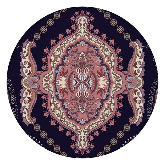 Waterproof Oxford Fabric 44" Round Tablecloth, Elastic Edge, Paisley Design, Durable and Wipe Clean for Dining or Patio