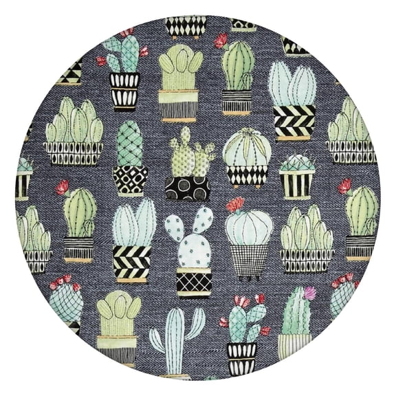 Waterproof Oxford Fabric Round Tablecloth with Elastic Edge and Cactus Succulent Print Fits 45"-52" Table Perfect for Camping BBQ