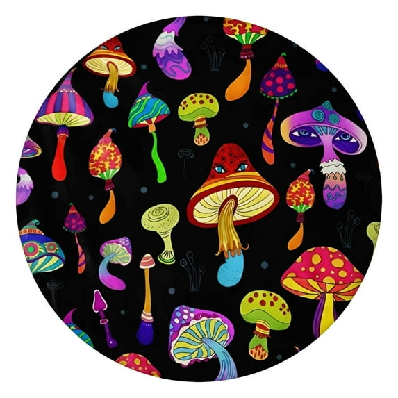 Waterproof Oxford Fabric Round Tablecloth with Mushroom Theme, Elastic Hem Fits 36–44" Table, Perfect for Cozy Meals and Gifts