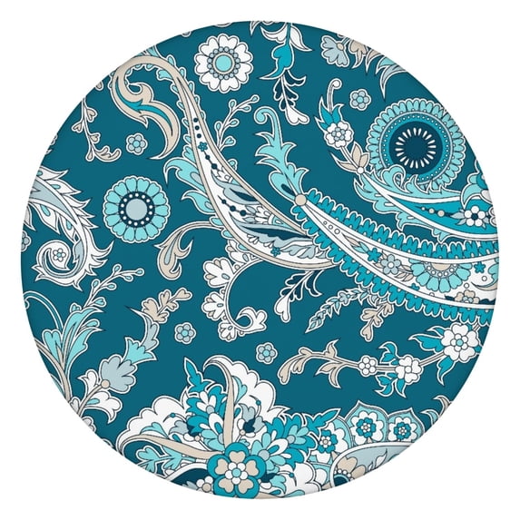 Waterproof Oxford Fabric Tablecloth, Round 44” with Elastic Border, Paisley Motif, Stain Resistant and Easy to Clean