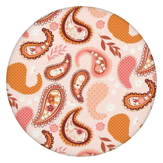 Waterproof Oxford Round Tablecloth 45–52 Inch, Elastic Hem Fit, Paisley Pattern, Wipeable Surface for Everyday Use