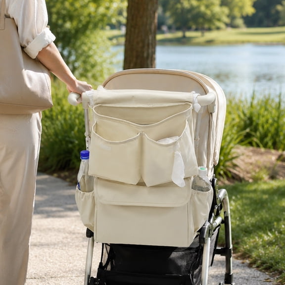 Waterproof Oxford Stroller Organizer Caddy, Multi Pocket Baby Stroller Storage Bag, Adjustable Hook Loop Strap Organizer, Large Capacity Travel Caddy For Shopping Camping Outdoor Use