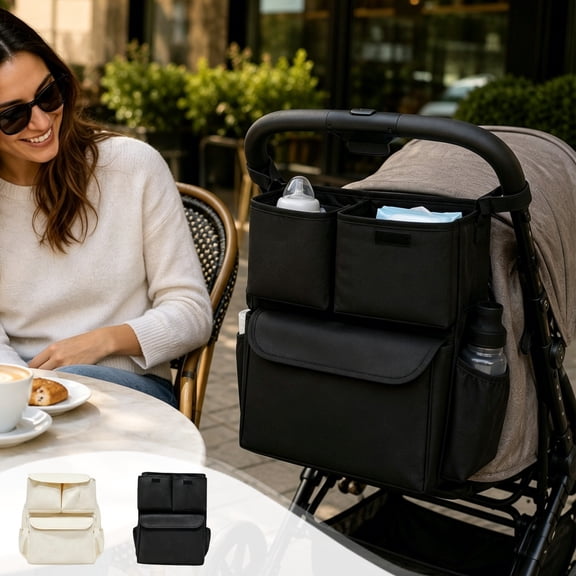 Waterproof Oxford Stroller Organizer Caddy With Multi Pockets and Adjustable Hook and Loop Straps for Shopping Camping and Daily Outdoor Use