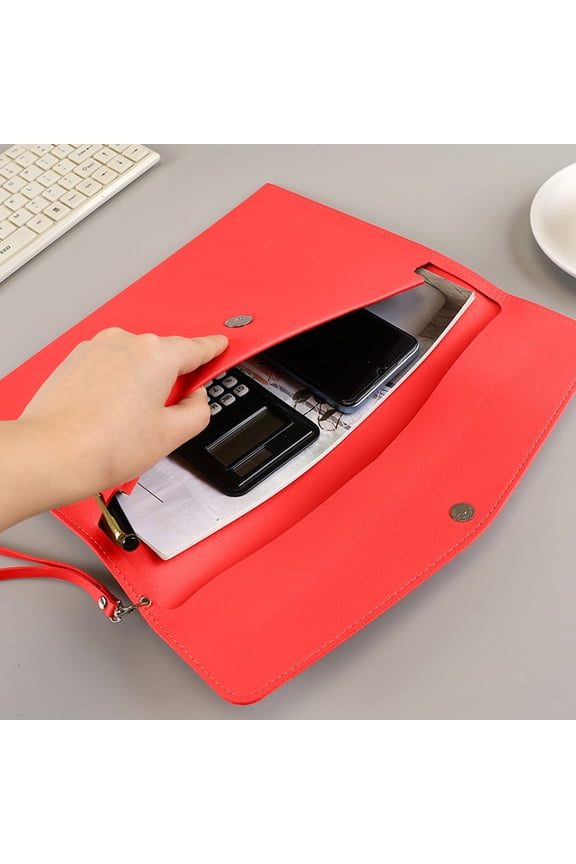 Waterproof PU Leather A4 Document Folder with Removable Hand Strap, Multi-Color File Case for Office and Campus, Zippered Storage Bag for Papers and Bills, 13x9.4 Inch, For Business Travel