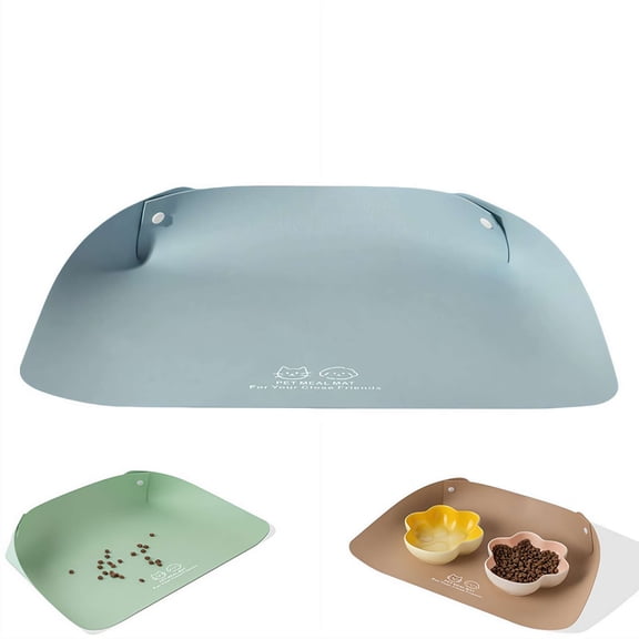 Waterproof PU Leather Cat Feeding Mat, Non-Slip Pet Food Mat with Raised Edge, BPA-Free Easy Clean Placemat for Small Dogs, 19.7"x13.8"