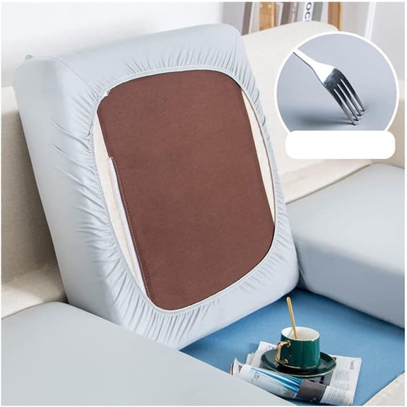 Waterproof PU Leather Couch Cushion Cover Stretch, Sectional Sofa Slipcover Elastic Sofa Cover Sofa Seats Cushion Slipcover with Elastic Bottom (Light Gray,Large 1 Seats(1pc))