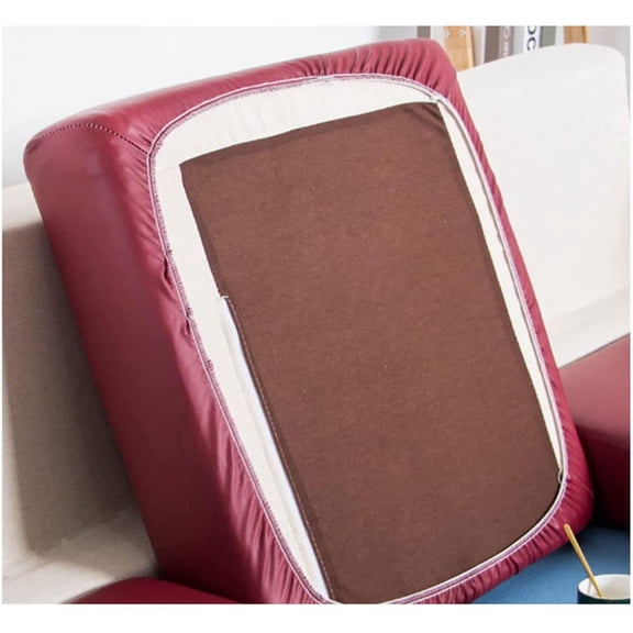 Waterproof PU Leather Couch Cushion Cover Stretch, Sectional Sofa Slipcover Elastic Sofa Cover Sofa Seats Cushion Slipcover with Elastic Bottom (red,Back Cover)