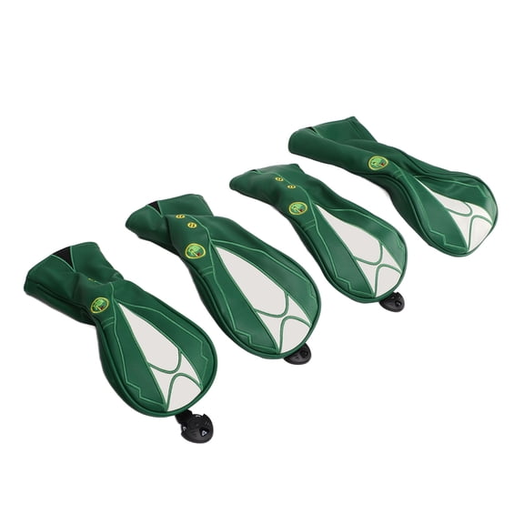 Waterproof PU Leather Golf Head Cover Set 4-Piece Universal Golf Club Protector Green Jacket Design Thickened Plush Alignment Protective Sleeves (10 in x 6 in / 25.4 cm x 15.2 cm)