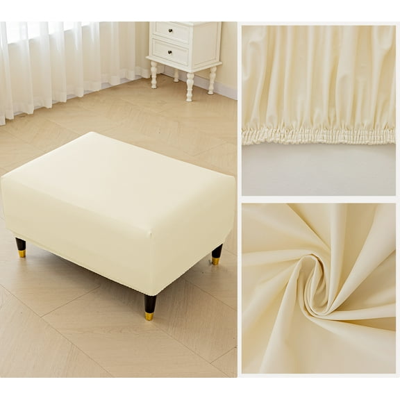 Waterproof PU Leather Ottoman Cover Rectangle Footstool Cover Stretch Ottoman Slipcovers Footrest Protectors with Elastic Bottom