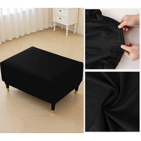 Waterproof PU Leather Ottoman Cover Rectangle Footstool Cover Stretch Ottoman Slipcovers Footrest Protectors with Elastic Bottom