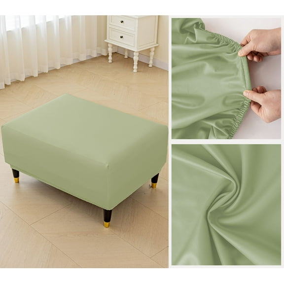 Waterproof PU Leather Ottoman Cover Rectangle Footstool Cover Stretch Ottoman Slipcovers Footrest Protectors with Elastic Bottom