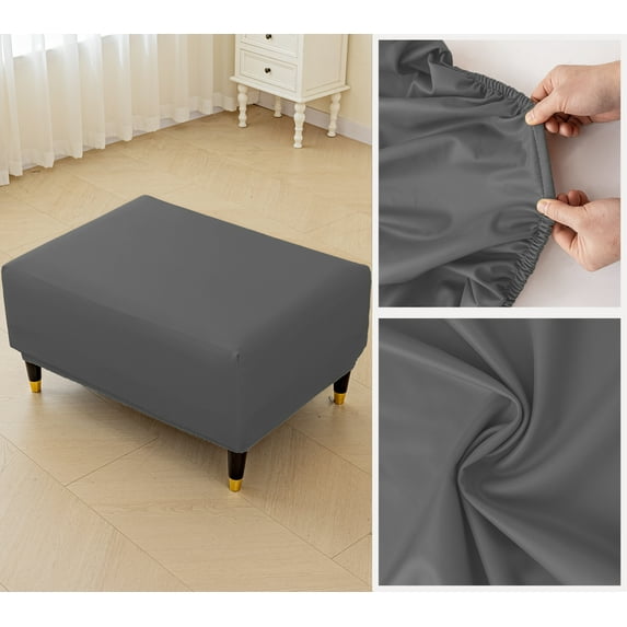 Waterproof PU Leather Ottoman Cover Rectangle Footstool Cover Stretch Ottoman Slipcovers Footrest Protectors with Elastic Bottom
