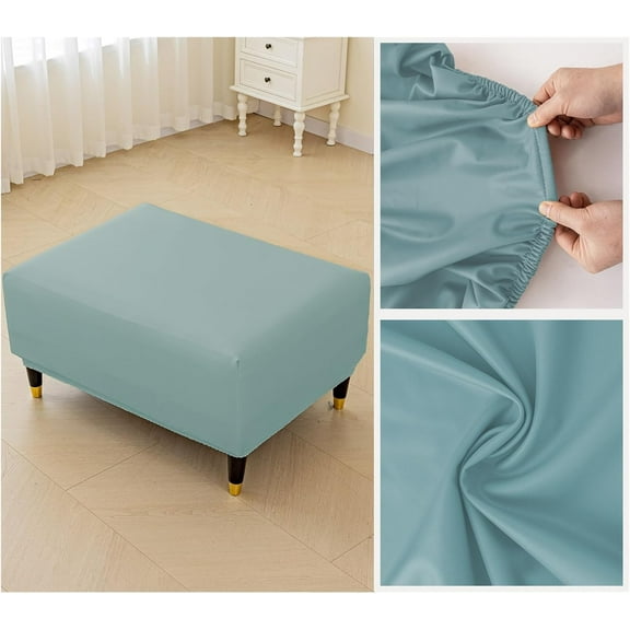 Waterproof PU Leather Ottoman Cover Rectangle Footstool Cover Stretch Ottoman Slipcovers Solid Color Modern Style Footrest Protectors with Elastic Bottom (Color : 10, Size : Large)