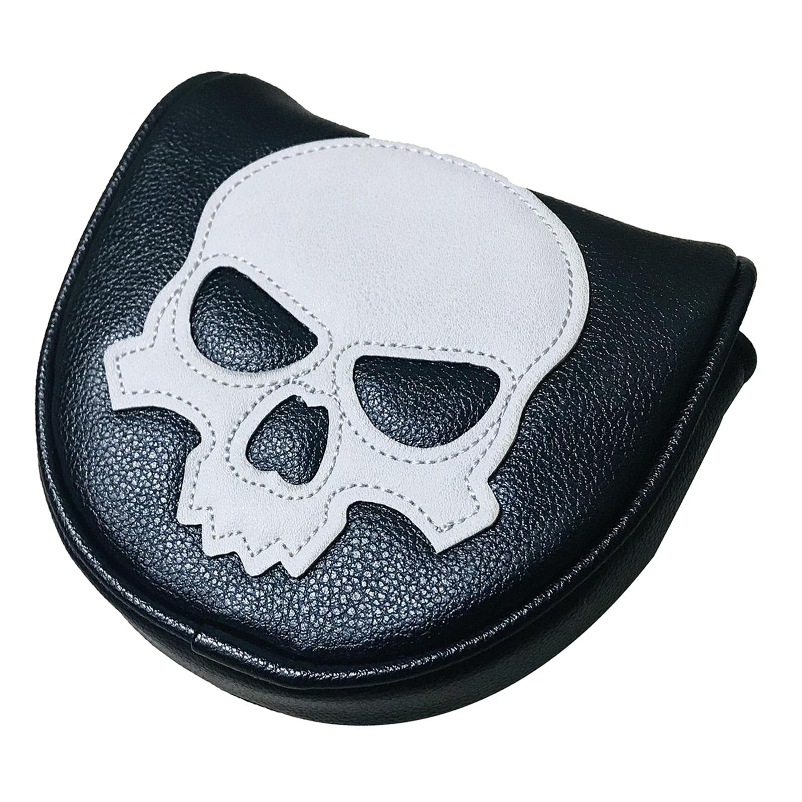 Waterproof PU Leather Skull Pattern Golf Mallet Putter Head Cover / Golf Center Shaft Headcover