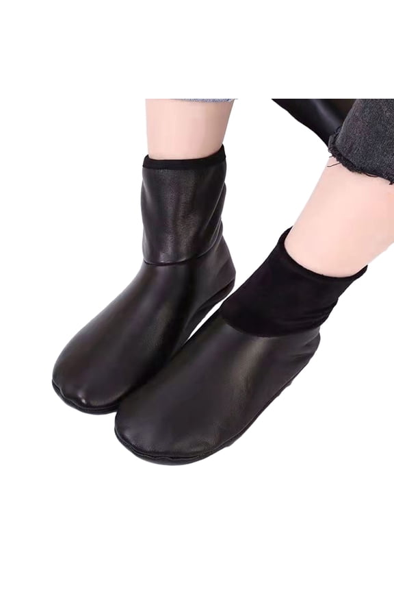Waterproof PU Leather Slipper Socks for Women and Men Winter Warm Thick Fleece Lined Thermal Casual Home Carpet Socks