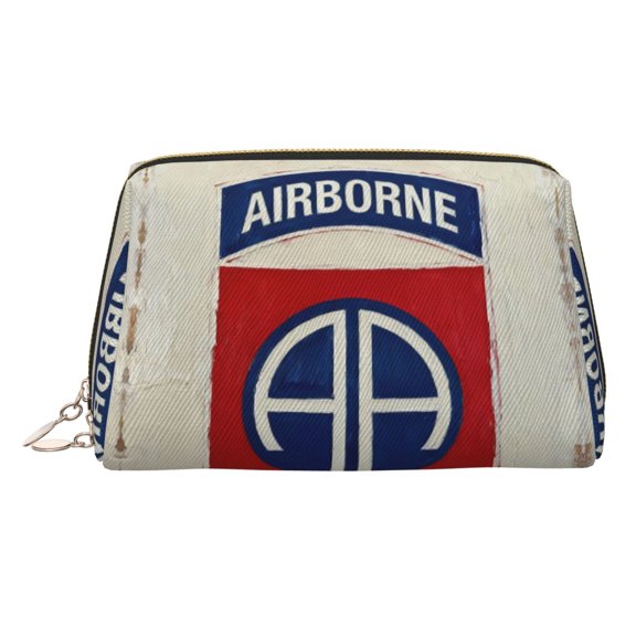 Waterproof PU Leather Toiletry Cosmetic Bag Us Army Retro 82nd Airborne Division Portable Travel Makeup Organizer Bag for Women Gold