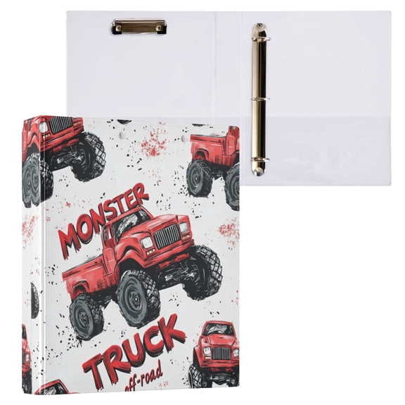 Waterproof PVC 3 D-Rings Office & Home Organizer Heavy-Duty Ring Binder Monster Trucks