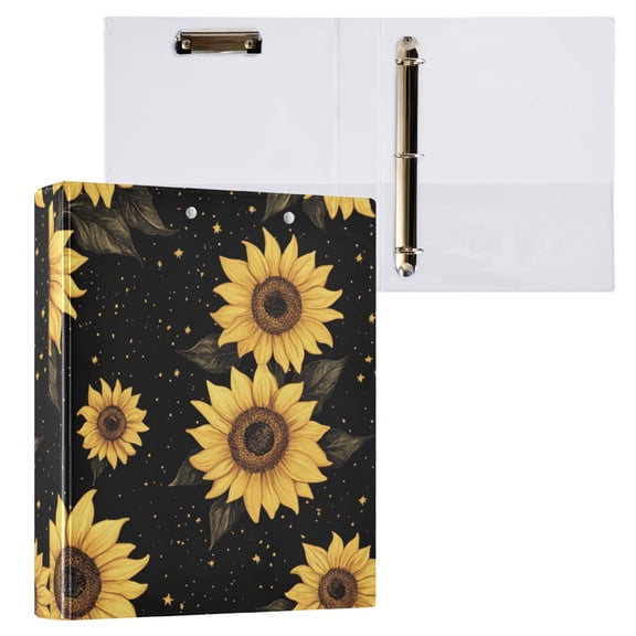 Waterproof PVC 3 D-Rings Office & Home Organizer Heavy-Duty Ring Binder Yellow Sunflower