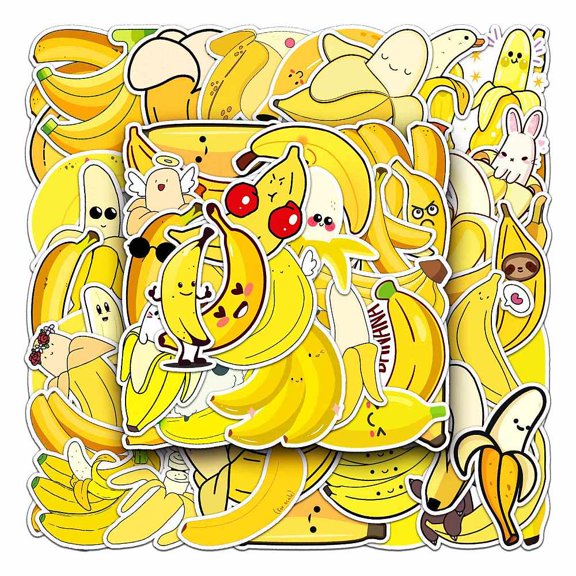 Waterproof PVC Adhesive Stickers for Suitcase Skateboard Refrigerator Helmet Mobile Phone Shell Banana Pattern 55~85mm 50pcs/bag