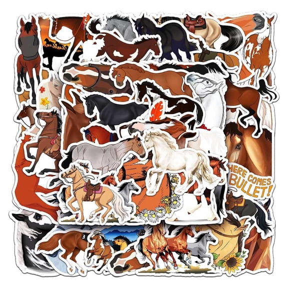 Waterproof PVC Adhesive Stickers for Suitcase Skateboard Refrigerator Helmet Mobile Phone Shell Horse Pattern 55~85mm 50pcs/bag