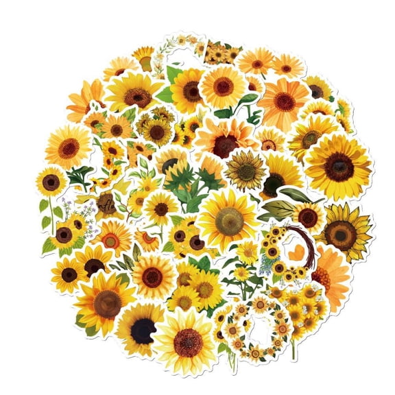 Waterproof PVC Adhesive Stickers for Suitcase Skateboard Refrigerator Helmet Mobile Phone Shell Sunflower Pattern 60~80mm 50pcs/bag