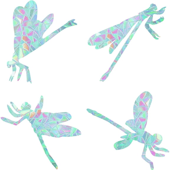 Waterproof PVC Colored Laser Stained Window Film Adhesive Stickers Electrostatic Window Stickers Dragonfly Pattern 10.3~11.6x9.9~11.6cm for DIY