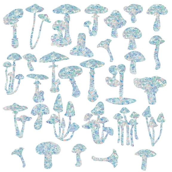 Waterproof PVC Colored Laser Stained Window Film Adhesive Stickers Electrostatic Window Stickers Mushroom Pattern 66~156x47~111mm 31pcs/set