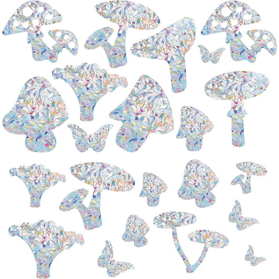 Waterproof PVC Colored Laser Stained Window Film Adhesive Stickers Rectangle Electrostatic Window Stickers Colorful Mushroom Pattern 350x840mm