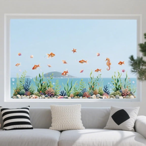 Waterproof PVC Colored Laser Stained Window Film Static Stickers Rainbow Electrostatic Window Decals Fish 300x1200mm for DIY