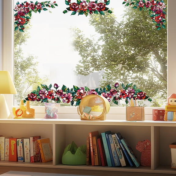 Waterproof PVC Colored Laser Stained Window Film Static Stickers Rainbow Electrostatic Window Decals Flower 300x1200mm for DIY