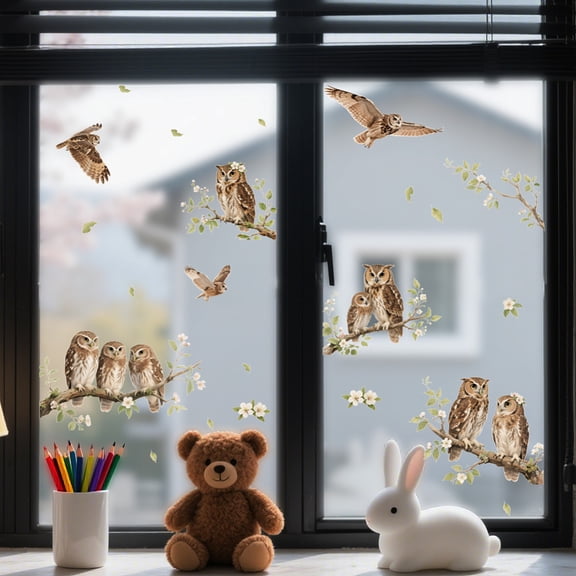 Waterproof PVC Colored Laser Stained Window Film Static Stickers Rainbow Electrostatic Window Decals Owl 300x1200mm