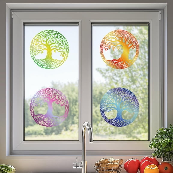 Waterproof PVC Colored Laser Stained Window Film Static Stickers Rainbow Electrostatic Window Decals Tree of Life 300x1200mm diy