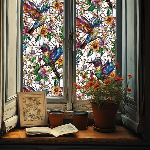 Waterproof PVC Colored Laser Stained Window Film Static Stickers Rainbow Prism Electrostatic Window Decals Bird 300x1200mm