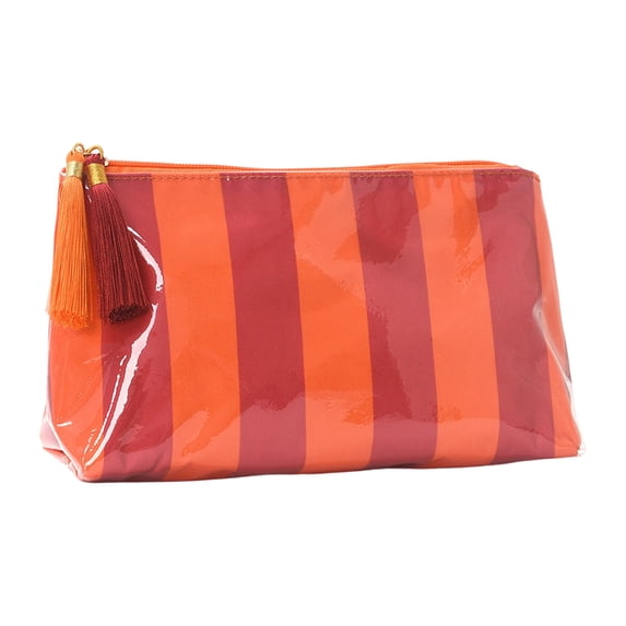 Waterproof PVC Cosmetic Bag - Stylish Striped Makeup Pouch with Zipper for Travel & Daily Toiletry Storage, Lightweight and Versatile Organizer for Accessories