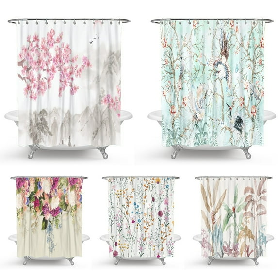 Floral Shower Curtains Bathroom Decoration + Hook Bath Curtain Set for Bathroom